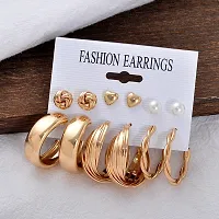 Stylish Fancy Lavish 6 Pair Pearl Marble Big Hoop Earring And Flower Stud Earrings-thumb2