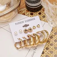Stylish Fancy Lavish 6 Pair Pearl Marble Big Hoop Earring And Flower Stud Earrings-thumb4