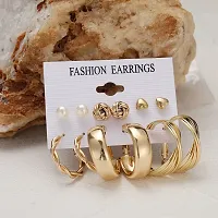 Stylish Fancy Lavish 6 Pair Pearl Marble Big Hoop Earring And Flower Stud Earrings-thumb3