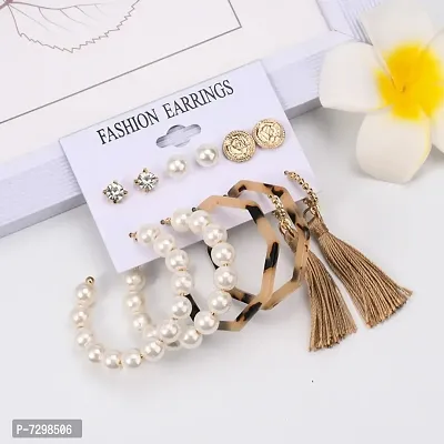 Stylish Fancy Beautiful Gold Plated 6 Pair Earrings Hoop And Stud Earrings-thumb0