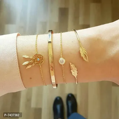 Stunning Leaf Multi Design Combo of 4 Golden Bracelet for Women and Girls