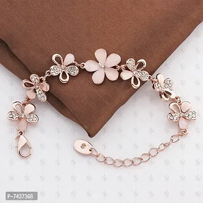 Fashion Flower Rose Gold Plated Crystal Bracelet for Girls and Women-thumb3