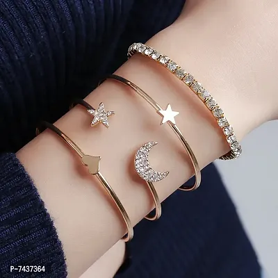 Stylish Studded Moon Star Heart Combo of 4 Bracelet for Women and Girls-thumb0