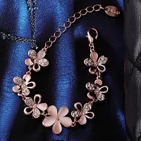 Fashion Flower Rose Gold Plated Crystal Bracelet for Girls and Women-thumb1