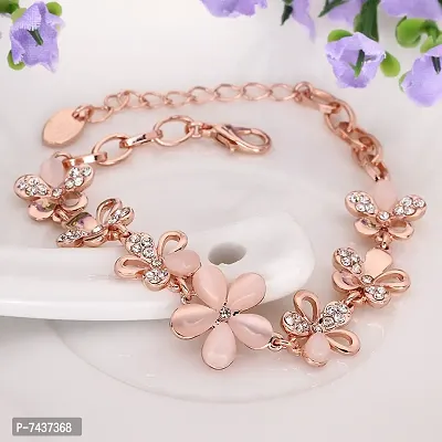 Fashion Flower Rose Gold Plated Crystal Bracelet for Girls and Women-thumb0