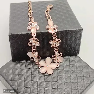 Fashion Flower Rose Gold Plated Crystal Bracelet for Girls and Women-thumb4