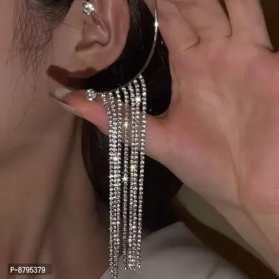 Silver Tassel Ear Cuff No Piercing Earrings For Women And Girls (2 Pcs Set)