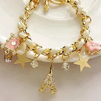 White Studded Eiffel Tower Star Charms Adjustable Bracelet For Women And Girls-thumb1