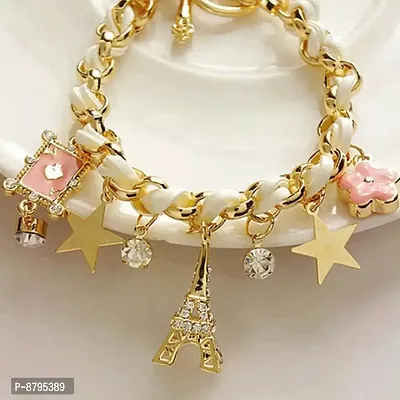 White Studded Eiffel Tower Star Charms Adjustable Bracelet For Women And Girls-thumb2