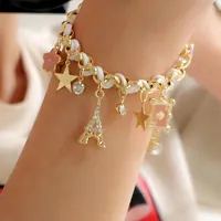 White Studded Eiffel Tower Star Charms Adjustable Bracelet For Women And Girls-thumb2