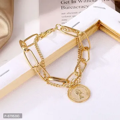 Fashion Gold Plated Hip Hop Cuban Coin Charm Bracelet For Women And Girls