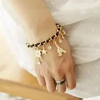 Black Studded Eiffel Tower Star Charms Adjustable Bracelet For Women And Girls-thumb1