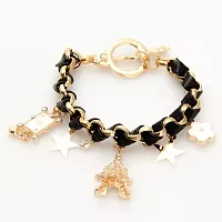 Black Studded Eiffel Tower Star Charms Adjustable Bracelet For Women And Girls-thumb2