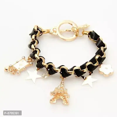Black Studded Eiffel Tower Star Charms Adjustable Bracelet For Women And Girls-thumb3