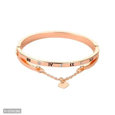 Vembley Roman Numerals Heart Charm Bangle Bracelet For Women And Girls