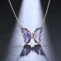 Vembley Pack Of 2 Charming Gold Plated Purple  Pink Crystal Butterfly Pendant Necklace For Women and Girls-thumb4