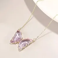 Vembley Pack Of 2 Charming Gold Plated Purple  Pink Crystal Butterfly Pendant Necklace For Women and Girls-thumb1