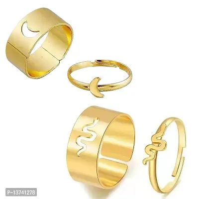 Vembley Combo of 2 Elegance Gold Plated Half Moon and Snake Couple Ring For Men and Women