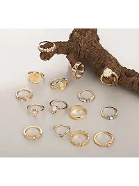 Vembley Gold Plated 15 Piece Multi Design Ring Set For Women and Girls.-thumb2