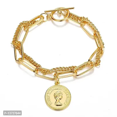 Vembley Fashion Gold Plated Hip Hop Cuban Coin Charm Bracelet For Women And Girls-thumb0