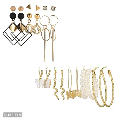 Vembley Combo of 18 Pair Stylish Silver and Gold Plated Studded Pearl Studs Earrings For Women and Girls