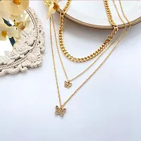 Vembley Gorgeous Gold Plated Triple Layered Butterfly Pendant Necklace for Women and Girls-thumb2