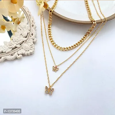 Vembley Gorgeous Gold Plated Triple Layered Butterfly Pendant Necklace for Women and Girls-thumb3