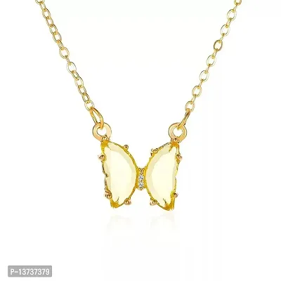 Vembley Gorgeous Gold Plated Yellow Crystal Butterfly Pendant Necklace For Women and Girls