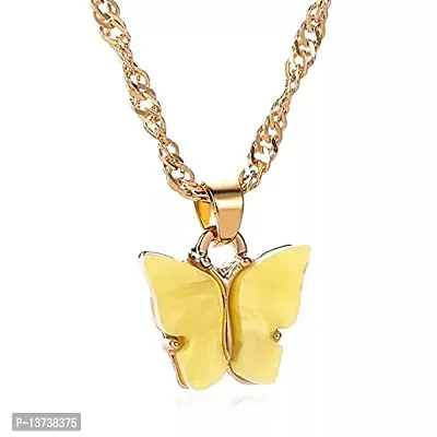Vembley Pretty Gold Plated Yellow Butterfly Pendant Necklace for Women and Girls-thumb0