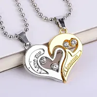 Vembley Loveable Golden Silver Stainless Steel Broken Heart Best Friends Forever Heart Pendant Necklace-thumb3