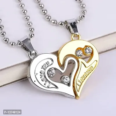 Vembley Loveable Golden Silver Stainless Steel Broken Heart Best Friends Forever Heart Pendant Necklace-thumb4