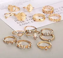 Vembley Gold Plated 15 Piece Vintage Coin Knuckle Cross Good Luck Gemstone Ring Set For Women And Girls.-thumb4