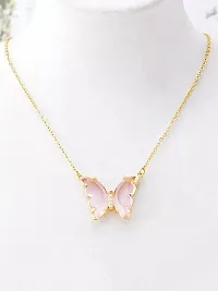 Vembley Pack Of 2 Charming Gold Plated Purple  Pink Crystal Butterfly Pendant Necklace For Women and Girls-thumb2