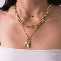 Vembley Stylish Triple Layered Gold Plated Heart Lock Pendant Necklace For Women and Girls-thumb1
