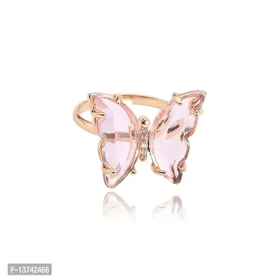 Vembley Lavish Designer Pink Crystal Butterfly Ring-thumb0