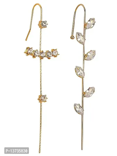 Vembley Pack Of 2 Attractive Gold Plated Studed Leaf Earcuff for Women  Girls