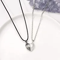 Vembley 2 Pcs Black-Silver Magnet Heart Couple Pendant Necklace For Men And Women-thumb2