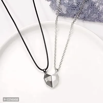 Vembley 2 Pcs Black-Silver Magnet Heart Couple Pendant Necklace For Men And Women-thumb3