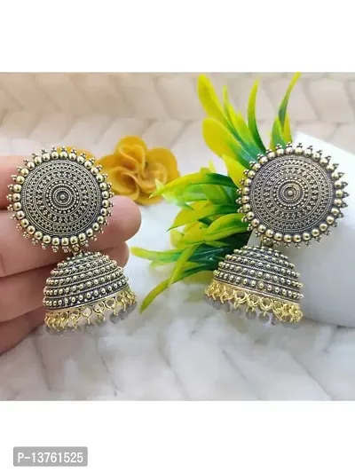 Vembley Combo of 2 Traditional Grey Pearls Drop Dome Shape Jhumki Earrings For Women and Girls-thumb3