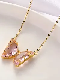 Vembley Lavish Pink Crystal Butterfly Pendant Necklace-thumb2