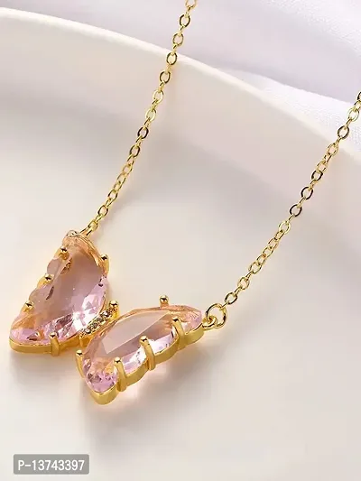 Vembley Lavish Pink Crystal Butterfly Pendant Necklace-thumb3
