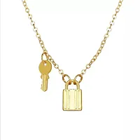 Vembley Charming Gold Plated Lock and Key Pendant Necklace for Women and Girls-thumb1
