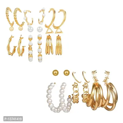 Vembley Combo of 15 Pair Lavish Gold Plated Chain  Pearl Hoop, Hoop and Studs Earrings For Women and Girls-thumb0