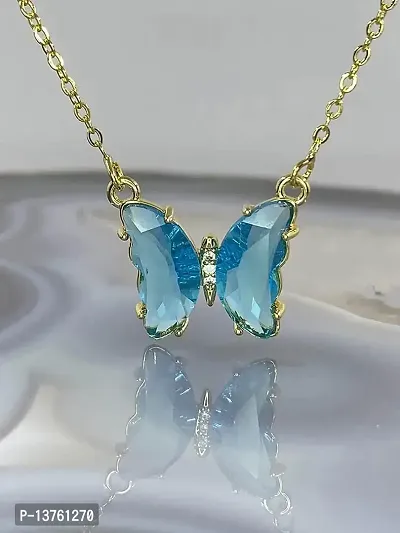 Vembley Lavish Blue Crystal Butterfly Pendant Necklace-thumb4
