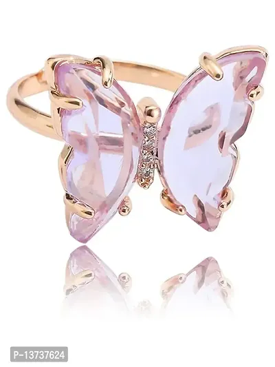 Vembley Charming Gold Plated Purple Crystal Butterfly Ring for Women and Girls-thumb0