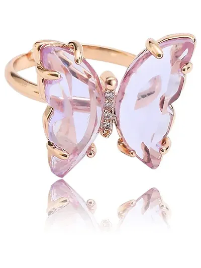 Vembley Stunning Gold Plated Crystal Butterfly Ring for Women and Girls