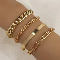 Vembley Combo of 4 Gold Plated Chain Linked Chunky Bracelets For Women And Girls-thumb1