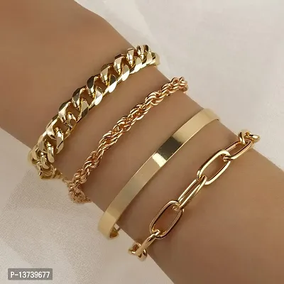 Vembley Combo of 4 Gold Plated Chain Linked Chunky Bracelets For Women And Girls-thumb2