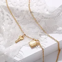 Vembley Charming Gold Plated Lock and Key Pendant Necklace for Women and Girls-thumb4