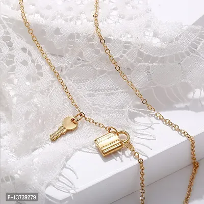 Vembley Charming Gold Plated Lock and Key Pendant Necklace for Women and Girls-thumb5
